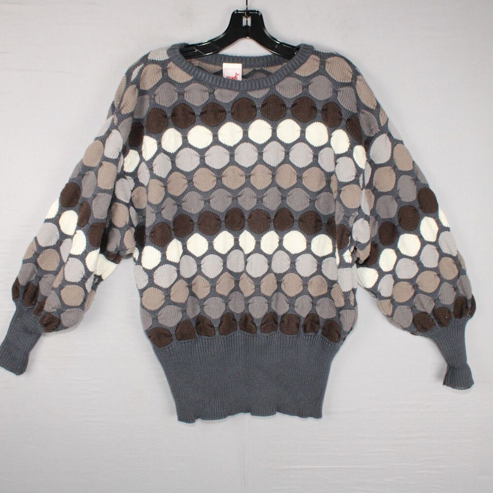 Vintage Mondi Crewneck Sweater Gray White Geometric Dot Pattern Size 34 Wool